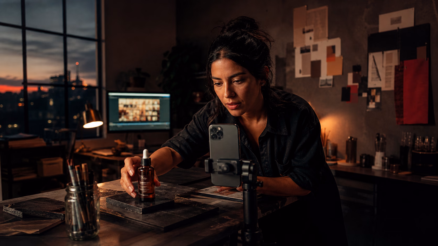 Business owner preparing a product in front of a phone to record a Short